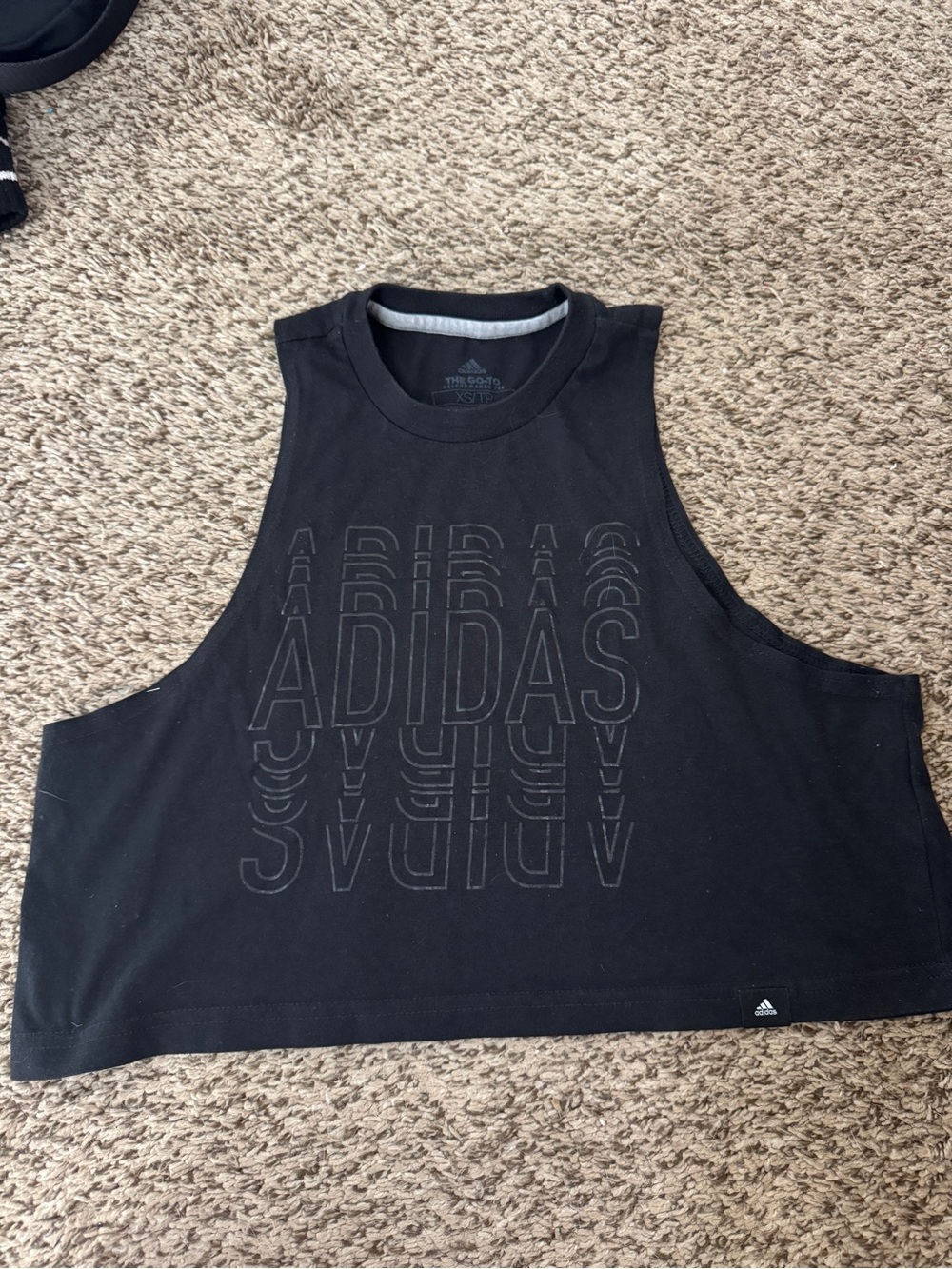 adidas Black Cropped Muscle Tank with Tonal Logo